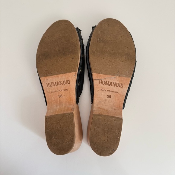 Humanoid Leather Wood Heel Sandals Black Open Toe Clogs EU36 Quiet Luxury - Picture 4 of 7